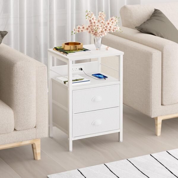 White Dresser with 5 Drawers, Vertical Storage Tower Fabric Dresser for Bedroom, Hallway, Entryway